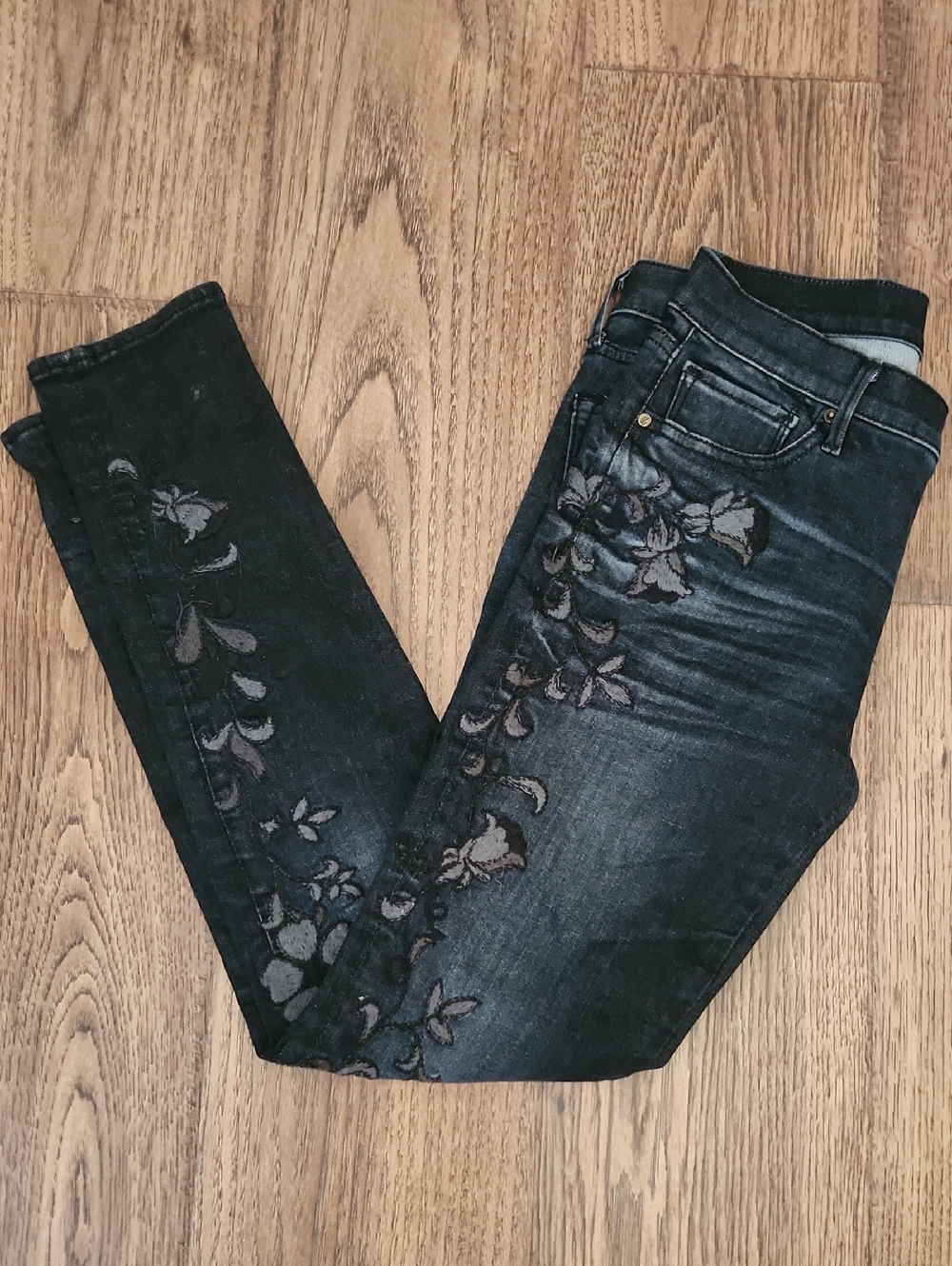 Driftwood Marilyn Skinny Black Floral Embroidered Jeans